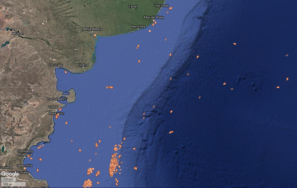 Fishing vessels population near EEZ
