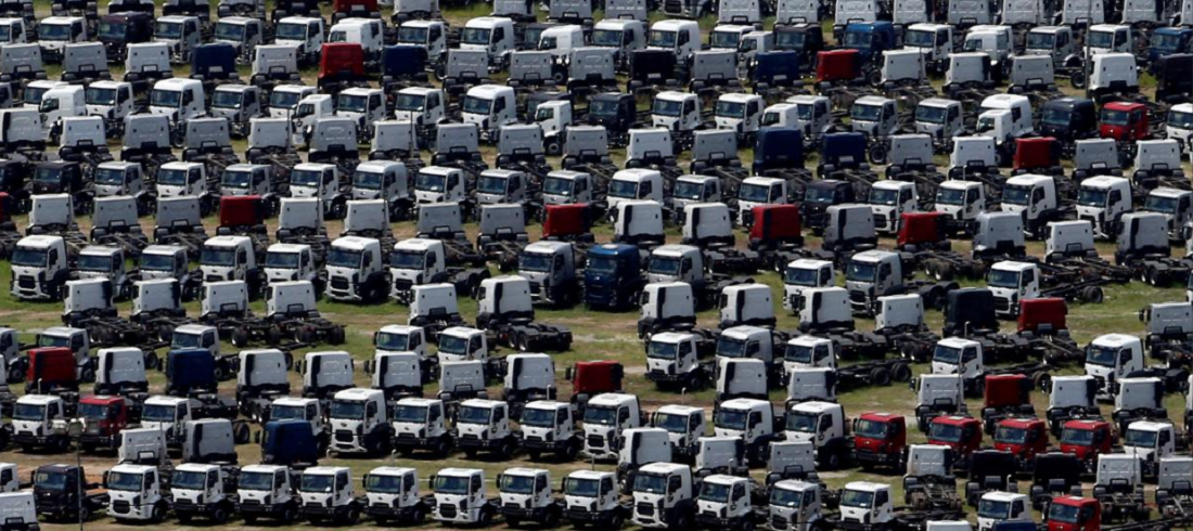 New Ford trucks are at the parking lot of São bernado do Campo plant